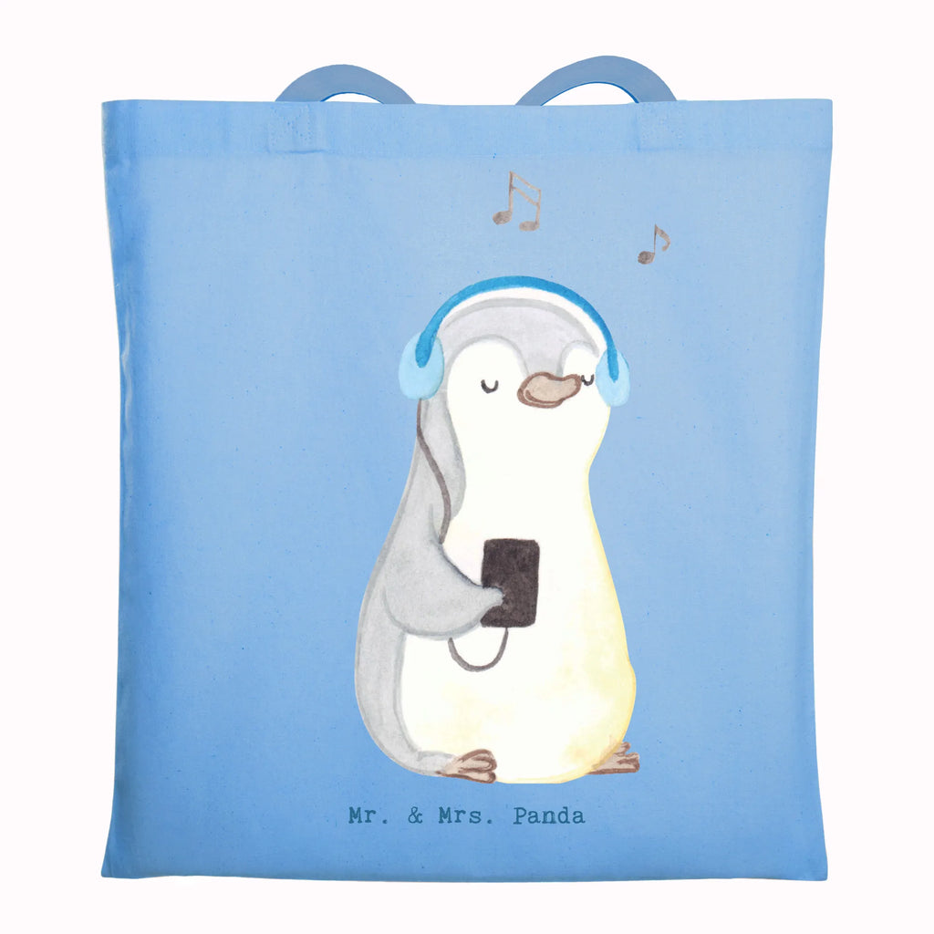 Tragetasche Pinguin Musik hören Beuteltasche, Beutel, Einkaufstasche, Jutebeutel, Stoffbeutel, Tasche, Shopper, Umhängetasche, Strandtasche, Schultertasche, Stofftasche, Tragetasche, Badetasche, Jutetasche, Einkaufstüte, Laptoptasche, Geschenk, Sport, Sportart, Hobby, Schenken, Danke, Dankeschön, Auszeichnung, Gewinn, Sportler, Musik hören, Lieblingssong