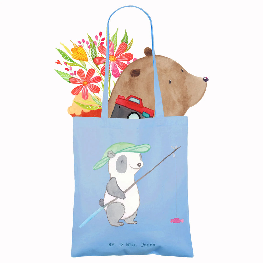 Tragetasche Panda Angeln Beuteltasche, Beutel, Einkaufstasche, Jutebeutel, Stoffbeutel, Tasche, Shopper, Umhängetasche, Strandtasche, Schultertasche, Stofftasche, Tragetasche, Badetasche, Jutetasche, Einkaufstüte, Laptoptasche, Geschenk, Sport, Sportart, Hobby, Schenken, Danke, Dankeschön, Auszeichnung, Gewinn, Sportler, angeln, Angelsport, Angelverein, Angler, angeln gehen, Hobbyangler