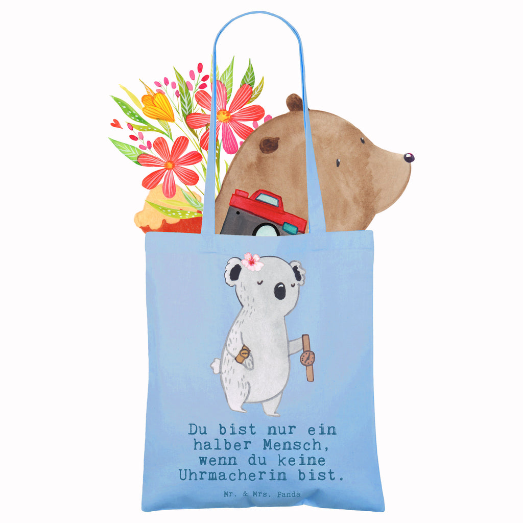 Tragetasche Uhrmacherin mit Herz Beuteltasche, Beutel, Einkaufstasche, Jutebeutel, Stoffbeutel, Tasche, Shopper, Umhängetasche, Strandtasche, Schultertasche, Stofftasche, Tragetasche, Badetasche, Jutetasche, Einkaufstüte, Laptoptasche, Beruf, Ausbildung, Jubiläum, Abschied, Rente, Kollege, Kollegin, Geschenk, Schenken, Arbeitskollege, Mitarbeiter, Firma, Danke, Dankeschön