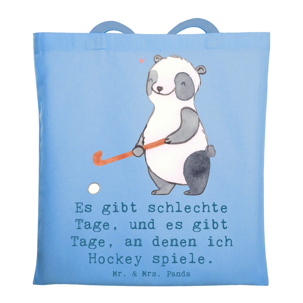 Tragetasche Panda Hockey spielen Beuteltasche, Beutel, Einkaufstasche, Jutebeutel, Stoffbeutel, Tasche, Shopper, Umhängetasche, Strandtasche, Schultertasche, Stofftasche, Tragetasche, Badetasche, Jutetasche, Einkaufstüte, Laptoptasche, Geschenk, Sport, Sportart, Hobby, Schenken, Danke, Dankeschön, Auszeichnung, Gewinn, Sportler, Hockey spielen, Feldhockey, Hockeyschläger, Hockey Verein