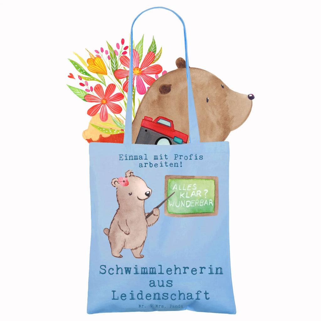 Tragetasche Schwimmlehrerin aus Leidenschaft Beuteltasche, Beutel, Einkaufstasche, Jutebeutel, Stoffbeutel, Tasche, Shopper, Umhängetasche, Strandtasche, Schultertasche, Stofftasche, Tragetasche, Badetasche, Jutetasche, Einkaufstüte, Laptoptasche, Beruf, Ausbildung, Jubiläum, Abschied, Rente, Kollege, Kollegin, Geschenk, Schenken, Arbeitskollege, Mitarbeiter, Firma, Danke, Dankeschön, Schwimmlehrerin, Schwimmbad, Schwimmschule, Schwimmverein