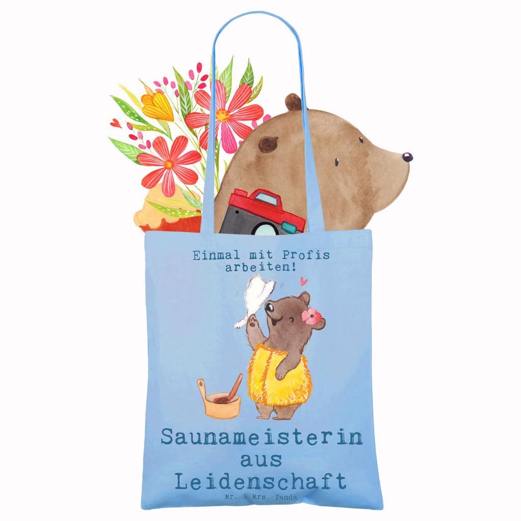 Tragetasche Saunameisterin aus Leidenschaft Beuteltasche, Beutel, Einkaufstasche, Jutebeutel, Stoffbeutel, Tasche, Shopper, Umhängetasche, Strandtasche, Schultertasche, Stofftasche, Tragetasche, Badetasche, Jutetasche, Einkaufstüte, Laptoptasche, Beruf, Ausbildung, Jubiläum, Abschied, Rente, Kollege, Kollegin, Geschenk, Schenken, Arbeitskollege, Mitarbeiter, Firma, Danke, Dankeschön