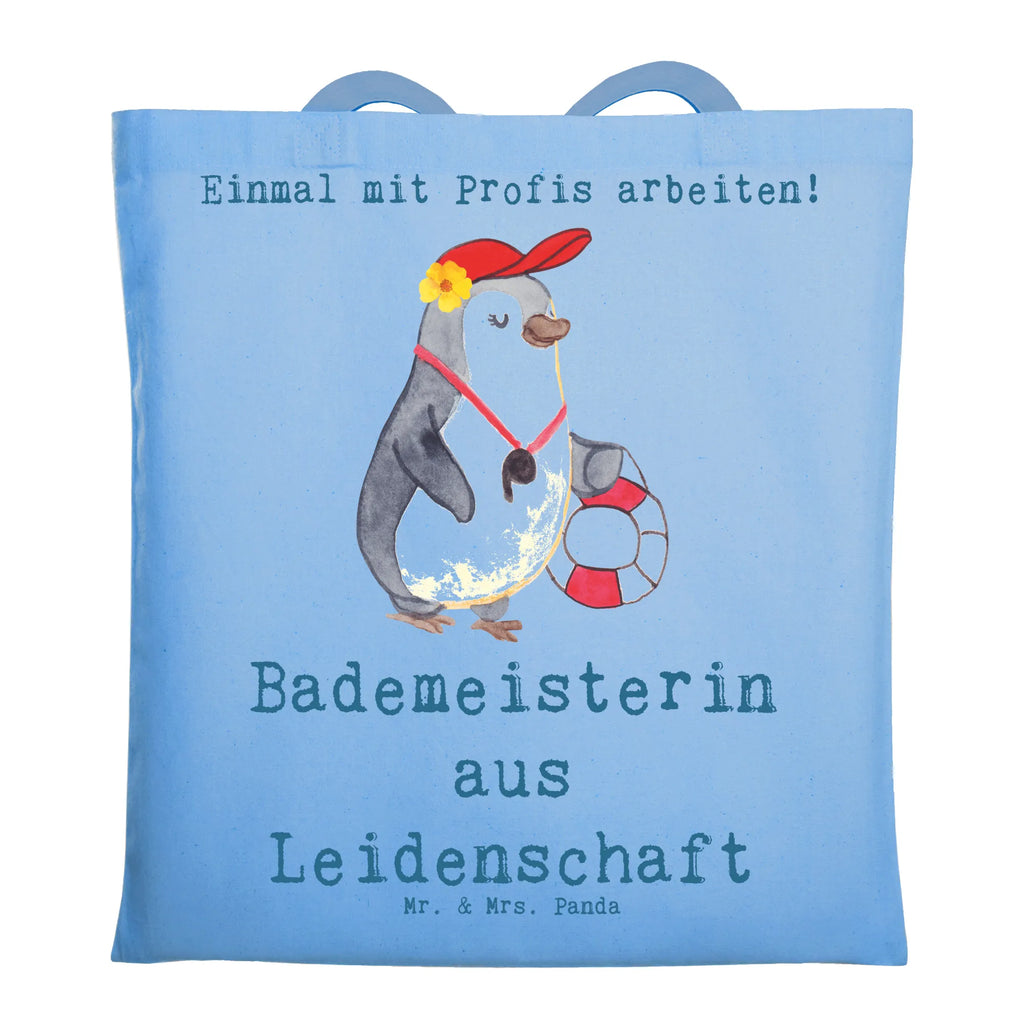 Tragetasche Bademeisterin aus Leidenschaft Beuteltasche, Beutel, Einkaufstasche, Jutebeutel, Stoffbeutel, Tasche, Shopper, Umhängetasche, Strandtasche, Schultertasche, Stofftasche, Tragetasche, Badetasche, Jutetasche, Einkaufstüte, Laptoptasche, Beruf, Ausbildung, Jubiläum, Abschied, Rente, Kollege, Kollegin, Geschenk, Schenken, Arbeitskollege, Mitarbeiter, Firma, Danke, Dankeschön, Bademeisterin, Rettungsschwimmerin, Schwimmmeisterin, Schwimmbad, Freibad, Badeanstalt, Schwimmverein, Schwimmschule