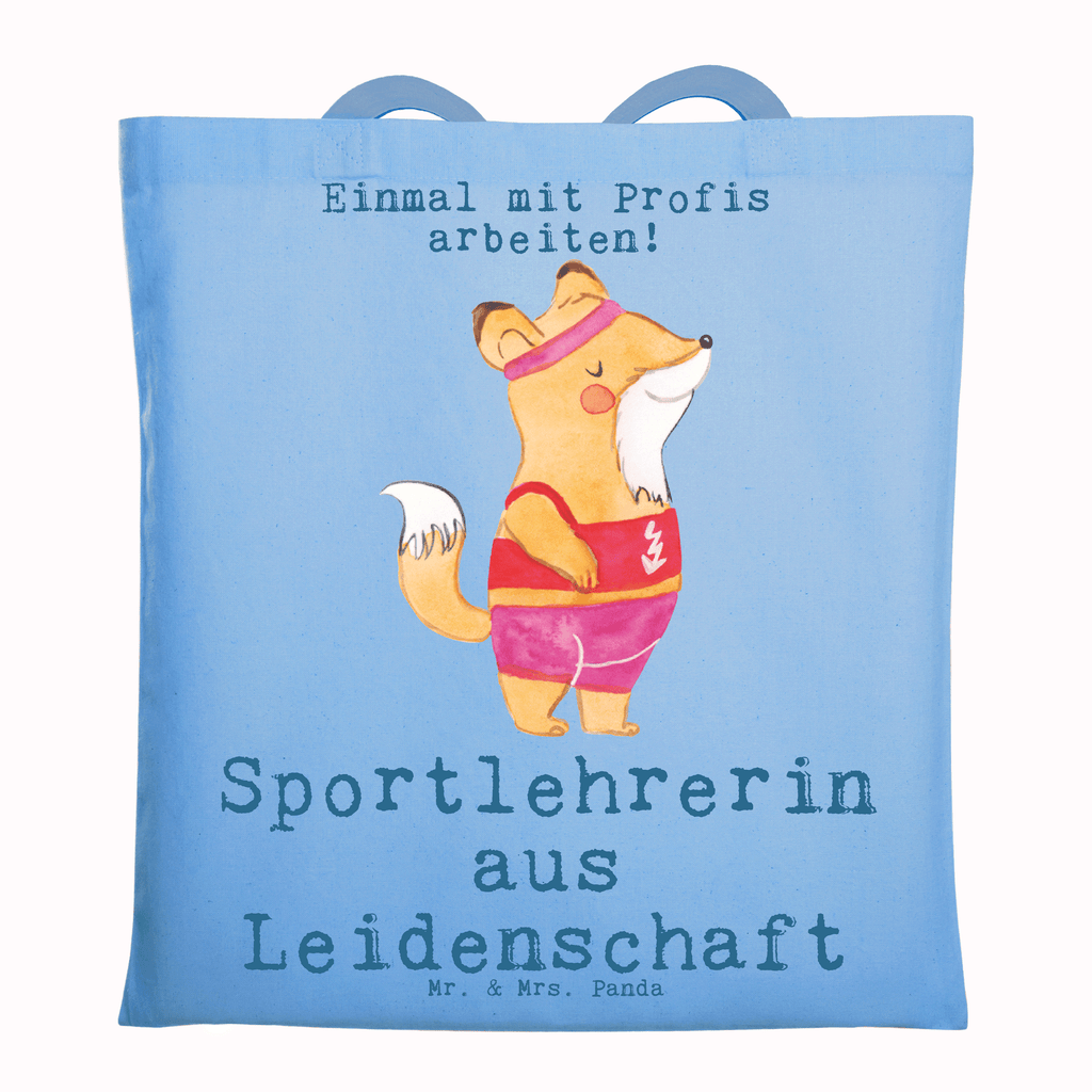 Tragetasche Sportlehrerin aus Leidenschaft Beuteltasche, Beutel, Einkaufstasche, Jutebeutel, Stoffbeutel, Tasche, Shopper, Umhängetasche, Strandtasche, Schultertasche, Stofftasche, Tragetasche, Badetasche, Jutetasche, Einkaufstüte, Laptoptasche, Beruf, Ausbildung, Jubiläum, Abschied, Rente, Kollege, Kollegin, Geschenk, Schenken, Arbeitskollege, Mitarbeiter, Firma, Danke, Dankeschön