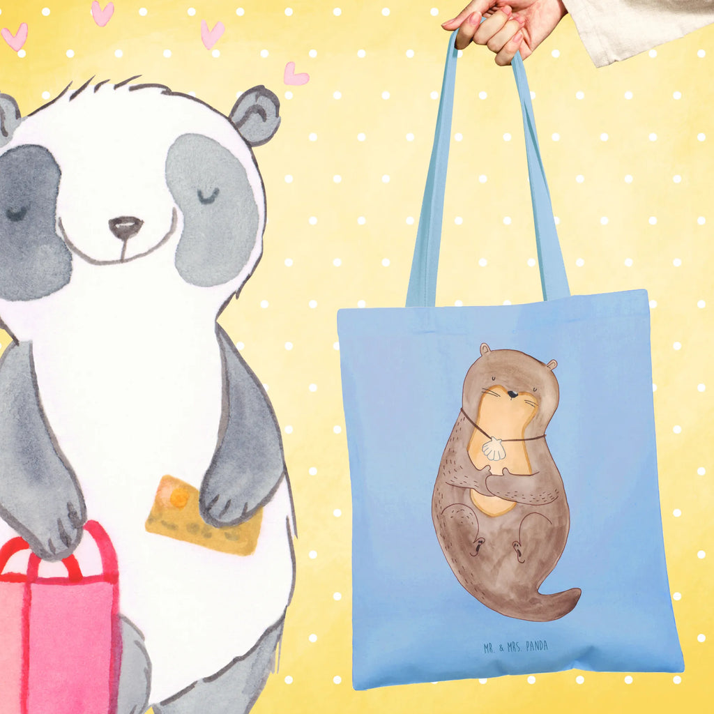 Tote bag otter shell Beuteltasche, Beutel, Einkaufstasche, Jutebeutel, Stoffbeutel, Tasche, Shopper, Umhängetasche, Strandtasche, Schultertasche, Stofftasche, Tragetasche, Badetasche, Jutetasche, Einkaufstüte, Laptoptasche, Otter, Fischotter, Seeotter, Otterliebe, grübeln, träumen, Motivation, Tagträumen, Büro