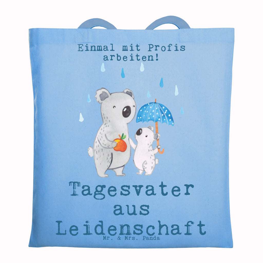 Tragetasche Tagesvater aus Leidenschaft Beuteltasche, Beutel, Einkaufstasche, Jutebeutel, Stoffbeutel, Tasche, Shopper, Umhängetasche, Strandtasche, Schultertasche, Stofftasche, Tragetasche, Badetasche, Jutetasche, Einkaufstüte, Laptoptasche, Beruf, Ausbildung, Jubiläum, Abschied, Rente, Kollege, Kollegin, Geschenk, Schenken, Arbeitskollege, Mitarbeiter, Firma, Danke, Dankeschön