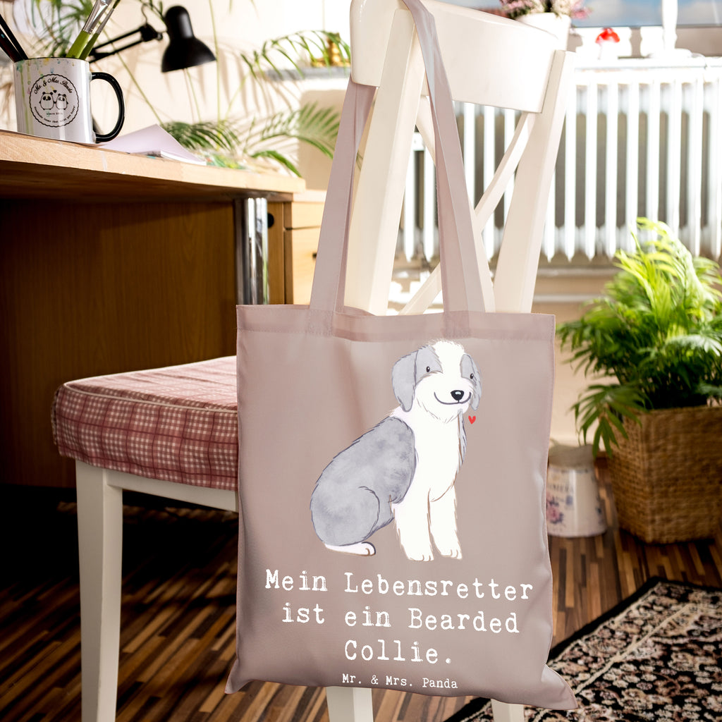 Tragetasche Bearded Collie Lebensretter Beuteltasche, Beutel, Einkaufstasche, Jutebeutel, Stoffbeutel, Tasche, Shopper, Umhängetasche, Strandtasche, Schultertasche, Stofftasche, Tragetasche, Badetasche, Jutetasche, Einkaufstüte, Laptoptasche, Hund, Hunderasse, Rassehund, Hundebesitzer, Geschenk, Tierfreund, Schenken, Welpe, Bearded Collie, britischer Hütehund