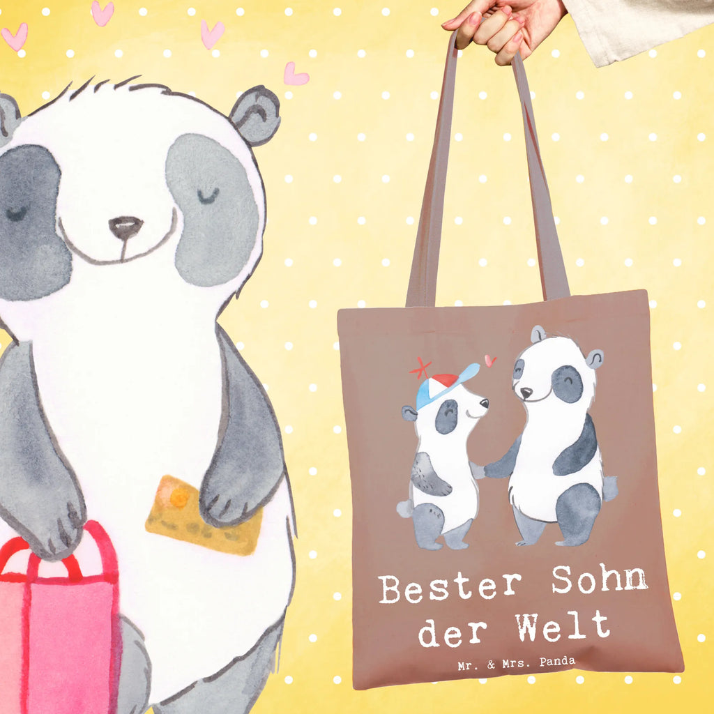 Tragetasche Panda Bester Sohn der Welt Beuteltasche, Beutel, Einkaufstasche, Jutebeutel, Stoffbeutel, Tasche, Shopper, Umhängetasche, Strandtasche, Schultertasche, Stofftasche, Tragetasche, Badetasche, Jutetasche, Einkaufstüte, Laptoptasche, für, Dankeschön, Geschenk, Schenken, Geburtstag, Geburtstagsgeschenk, Geschenkidee, Danke, Bedanken, Mitbringsel, Freude machen, Geschenktipp, Sohn, Sohnemann, Söhnchen, Bube, Bub, Nachwuchs, Nachkomme, Kind, Familie, Vater, Belohnung