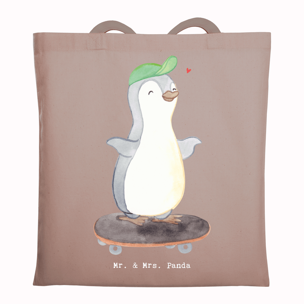 Tragetasche Pinguin Skateboarden Beuteltasche, Beutel, Einkaufstasche, Jutebeutel, Stoffbeutel, Tasche, Shopper, Umhängetasche, Strandtasche, Schultertasche, Stofftasche, Tragetasche, Badetasche, Jutetasche, Einkaufstüte, Laptoptasche, Geschenk, Sport, Sportart, Hobby, Schenken, Danke, Dankeschön, Auszeichnung, Gewinn, Sportler, Skateboarden, Skateboard fahren, Skaten, Skateboard, Skateplatz