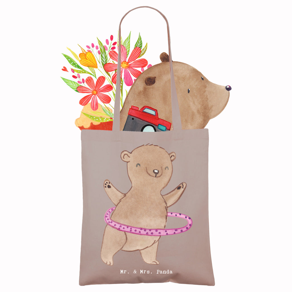 Tragetasche Bär Hula Hoop Beuteltasche, Beutel, Einkaufstasche, Jutebeutel, Stoffbeutel, Tasche, Shopper, Umhängetasche, Strandtasche, Schultertasche, Stofftasche, Tragetasche, Badetasche, Jutetasche, Einkaufstüte, Laptoptasche, Geschenk, Sport, Sportart, Hobby, Schenken, Danke, Dankeschön, Auszeichnung, Gewinn, Sportler, Hula Hoop, Fitness, Training