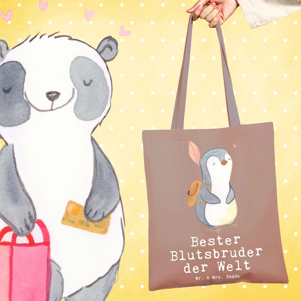 Tragetasche Pinguin Bester Blutsbruder der Welt Beuteltasche, Beutel, Einkaufstasche, Jutebeutel, Stoffbeutel, Tasche, Shopper, Umhängetasche, Strandtasche, Schultertasche, Stofftasche, Tragetasche, Badetasche, Jutetasche, Einkaufstüte, Laptoptasche, für, Dankeschön, Geschenk, Schenken, Geburtstag, Geburtstagsgeschenk, Geschenkidee, Danke, Bedanken, Mitbringsel, Freude machen, Geschenktipp, Blutsbruder, Blutsgeschwister, Freund, Brüder, Geschwister, Bruderherz, Brother, Familie, Kleinigkeit, Bester, Sido