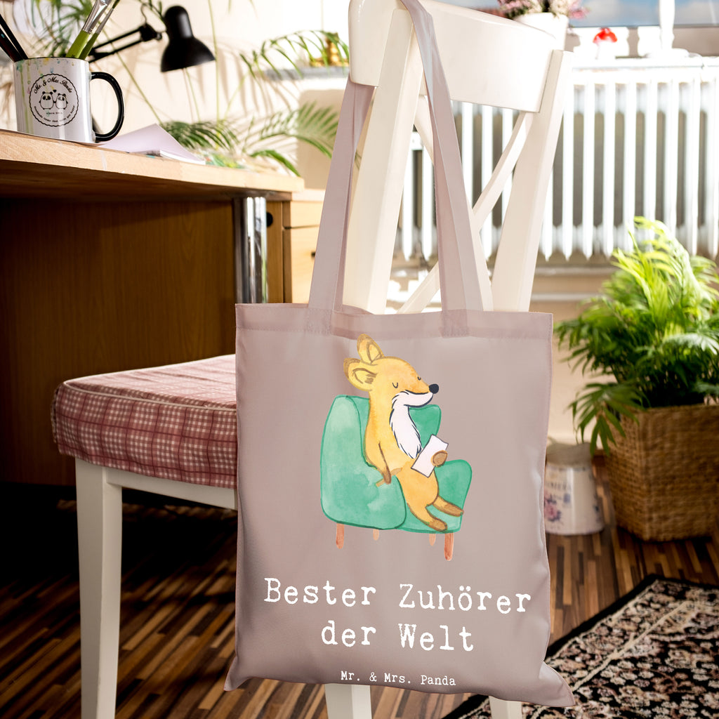 Tragetasche Fuchs Bester Zuhörer der Welt Beuteltasche, Beutel, Einkaufstasche, Jutebeutel, Stoffbeutel, Tasche, Shopper, Umhängetasche, Strandtasche, Schultertasche, Stofftasche, Tragetasche, Badetasche, Jutetasche, Einkaufstüte, Laptoptasche, für, Dankeschön, Geschenk, Schenken, Geburtstag, Geburtstagsgeschenk, Geschenkidee, Danke, Bedanken, Mitbringsel, Freude machen, Geschenktipp, Zuhörer, Freund, Freundin, offenes Ohr, Hilfsbereit, Hilfe