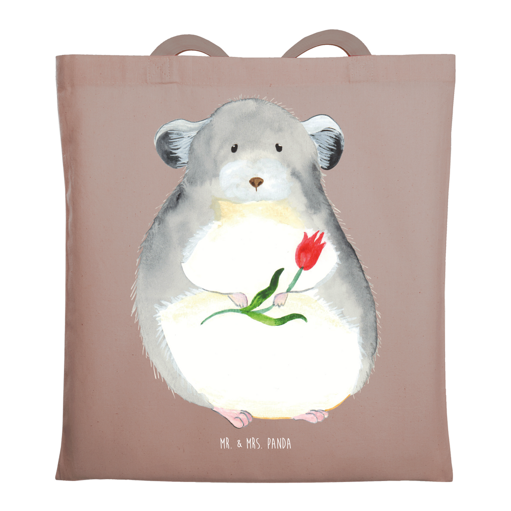 Tragetasche Chinchilla mit Blume Beuteltasche, Beutel, Einkaufstasche, Jutebeutel, Stoffbeutel, Tasche, Shopper, Umhängetasche, Strandtasche, Schultertasche, Stofftasche, Tragetasche, Badetasche, Jutetasche, Einkaufstüte, Laptoptasche, Tiermotive, Gute Laune, lustige Sprüche, Tiere, Chinchilla, Chinchillas, Liebeskummer, Kummer, Depressionen, traurig sein, Chaos, Glücklichsein, Büro, Büroalltag