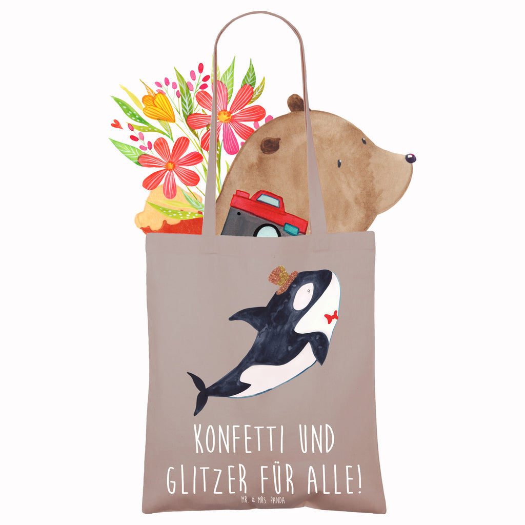 Tragetasche Orca Zylinder Beuteltasche, Beutel, Einkaufstasche, Jutebeutel, Stoffbeutel, Tasche, Shopper, Umhängetasche, Strandtasche, Schultertasche, Stofftasche, Tragetasche, Badetasche, Jutetasche, Einkaufstüte, Laptoptasche, Meerestiere, Meer, Urlaub, Narwal, Glitter, Konfetti, Glitzer, Geburtstag, Feier, Fete, Fest, Glückwunsch, Orca