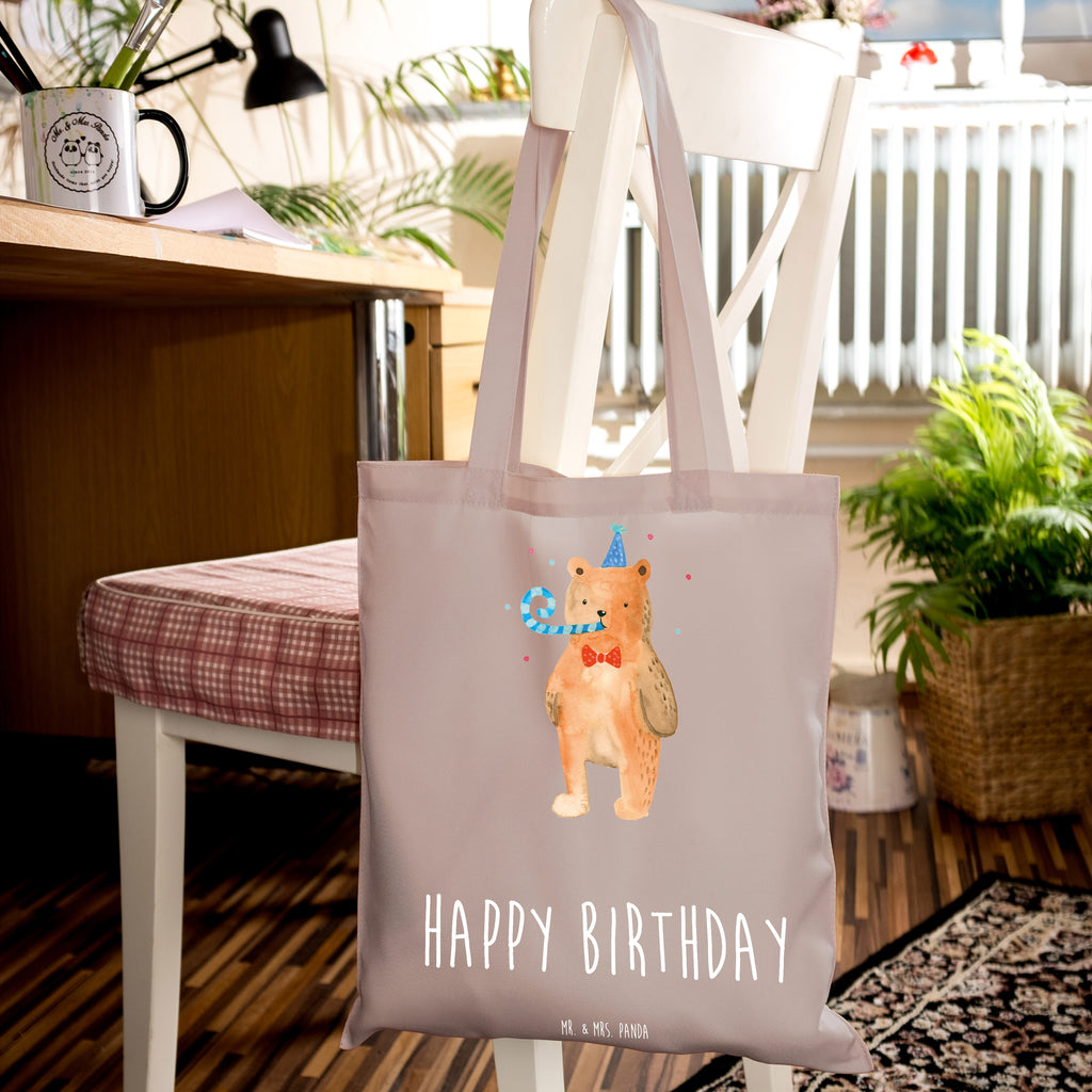 Tragetasche Birthday Bär Beuteltasche, Beutel, Einkaufstasche, Jutebeutel, Stoffbeutel, Tasche, Shopper, Umhängetasche, Strandtasche, Schultertasche, Stofftasche, Tragetasche, Badetasche, Jutetasche, Einkaufstüte, Laptoptasche, Bär, Teddy, Teddybär, Happy Birthday, Alles Gute, Glückwunsch, Geburtstag