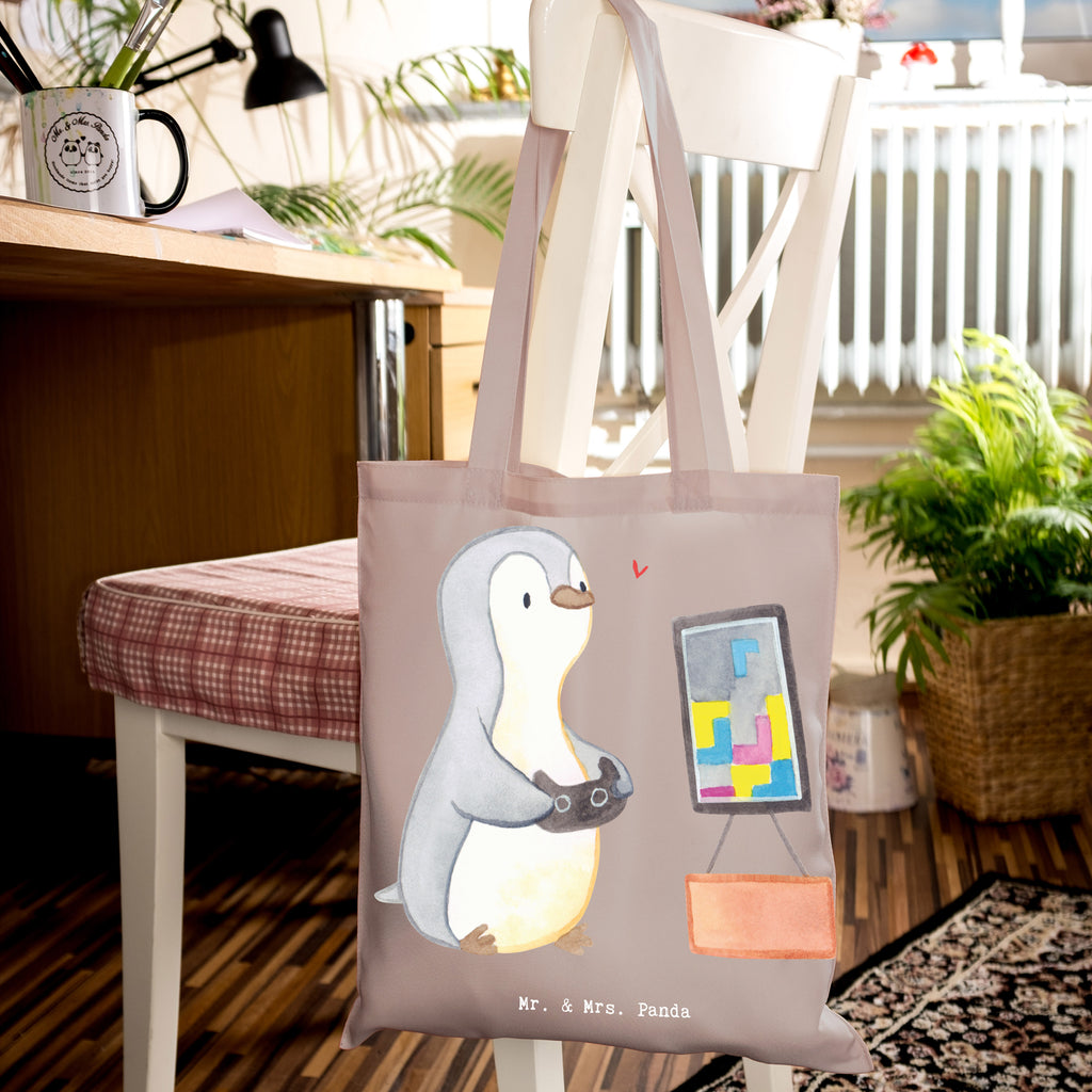 Tragetasche Pinguin Zocken Beuteltasche, Beutel, Einkaufstasche, Jutebeutel, Stoffbeutel, Tasche, Shopper, Umhängetasche, Strandtasche, Schultertasche, Stofftasche, Tragetasche, Badetasche, Jutetasche, Einkaufstüte, Laptoptasche, Geschenk, Sport, Sportart, Hobby, Schenken, Danke, Dankeschön, Auszeichnung, Gewinn, Sportler, Zocken, Gaming, Videospiele, Videogames