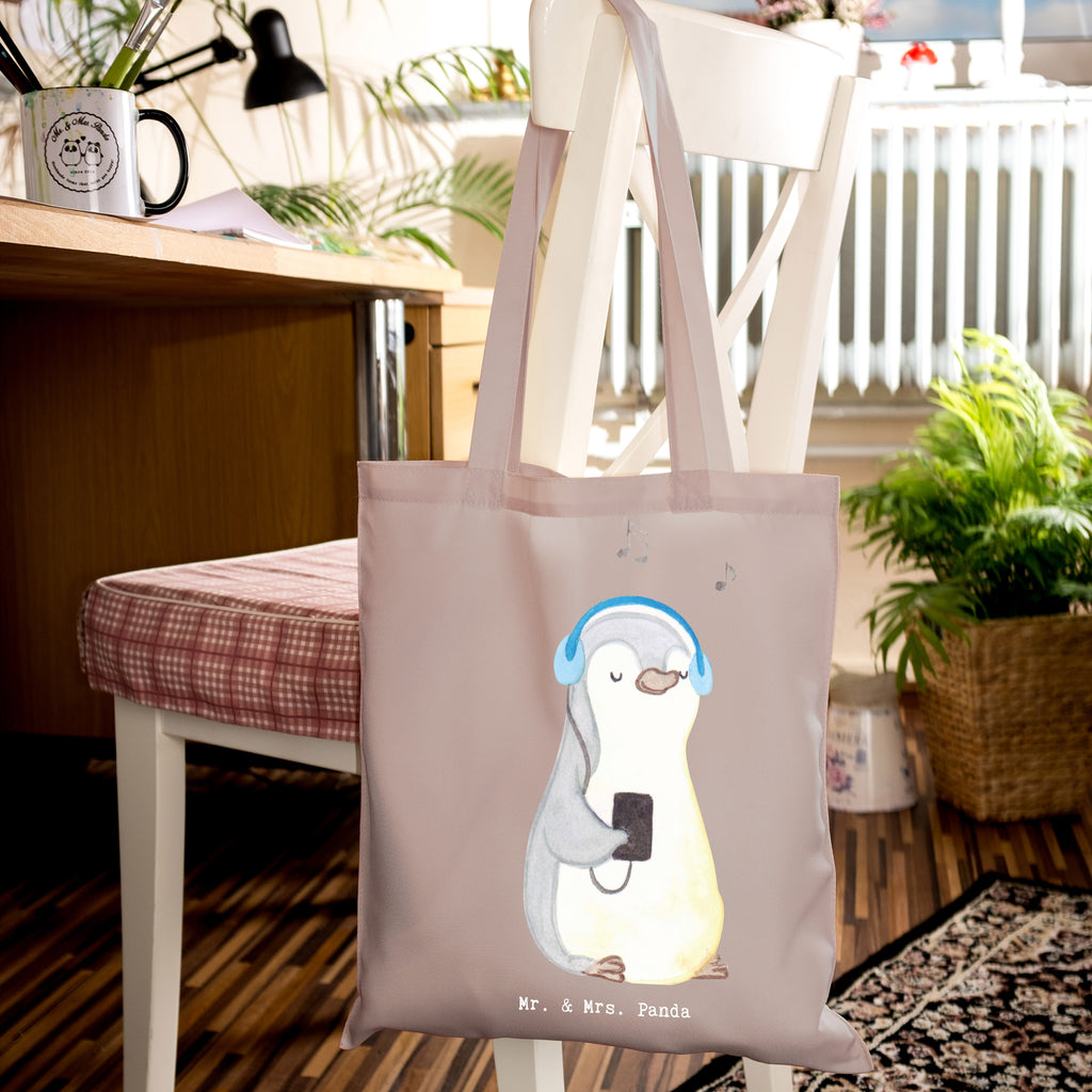 Tragetasche Pinguin Musik hören Beuteltasche, Beutel, Einkaufstasche, Jutebeutel, Stoffbeutel, Tasche, Shopper, Umhängetasche, Strandtasche, Schultertasche, Stofftasche, Tragetasche, Badetasche, Jutetasche, Einkaufstüte, Laptoptasche, Geschenk, Sport, Sportart, Hobby, Schenken, Danke, Dankeschön, Auszeichnung, Gewinn, Sportler, Musik hören, Lieblingssong