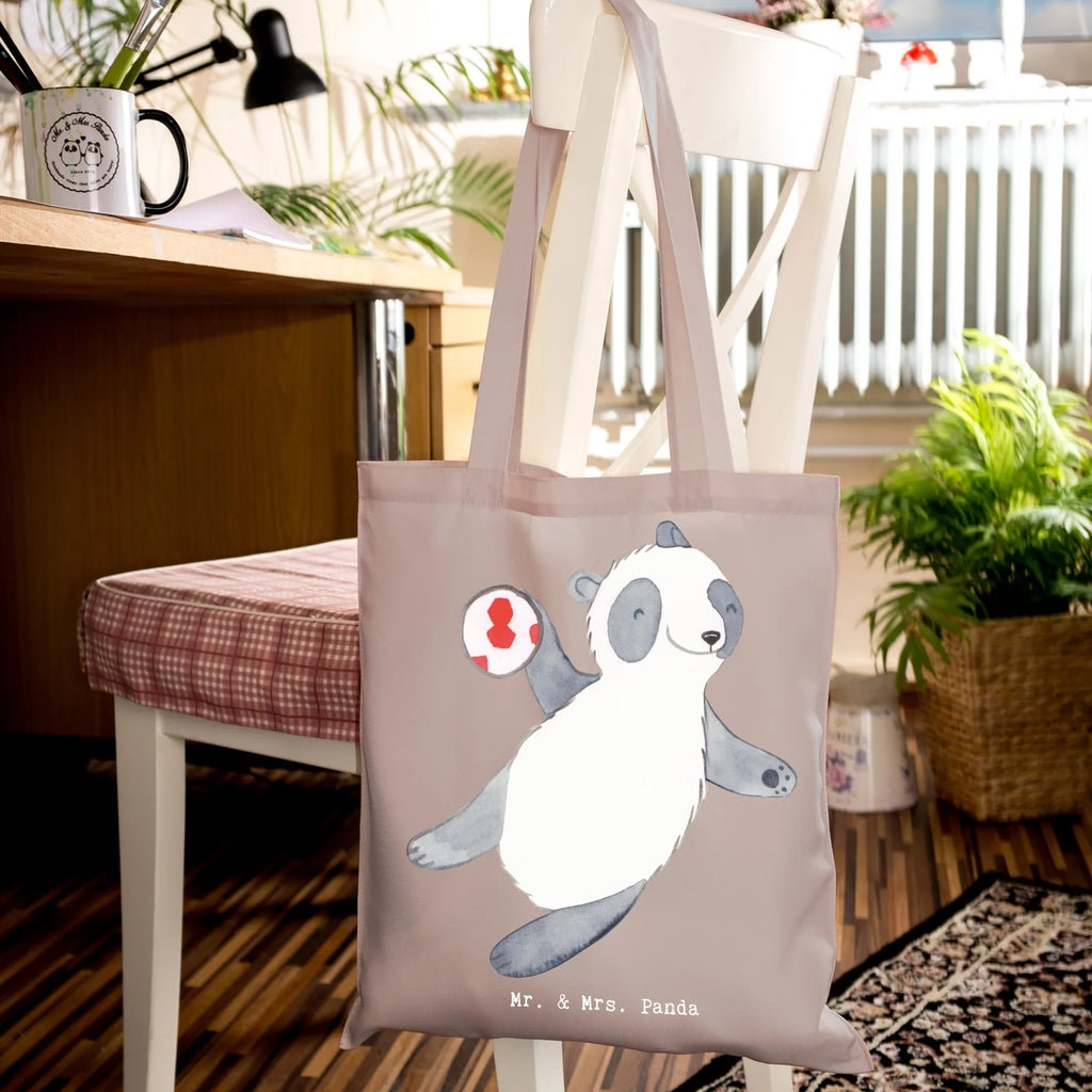 Tragetasche Panda Handball spielen Beuteltasche, Beutel, Einkaufstasche, Jutebeutel, Stoffbeutel, Tasche, Shopper, Umhängetasche, Strandtasche, Schultertasche, Stofftasche, Tragetasche, Badetasche, Jutetasche, Einkaufstüte, Laptoptasche, Geschenk, Sport, Sportart, Hobby, Schenken, Danke, Dankeschön, Auszeichnung, Gewinn, Sportler, Handball spielen, Handball Turnier, Handball Club, Handball Verein