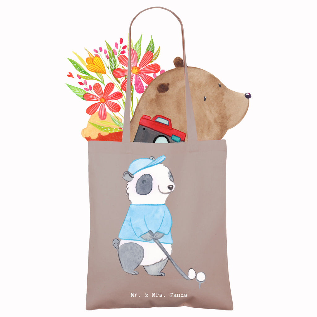 Tragetasche Panda Golfen Beuteltasche, Beutel, Einkaufstasche, Jutebeutel, Stoffbeutel, Tasche, Shopper, Umhängetasche, Strandtasche, Schultertasche, Stofftasche, Tragetasche, Badetasche, Jutetasche, Einkaufstüte, Laptoptasche, Geschenk, Sport, Sportart, Hobby, Schenken, Danke, Dankeschön, Auszeichnung, Gewinn, Sportler, Golfen, Golf spielen, Golfplatz, Golfturnier, Golf Verein