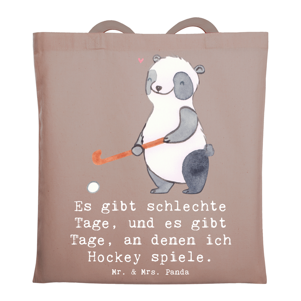 Tragetasche Panda Hockey spielen Beuteltasche, Beutel, Einkaufstasche, Jutebeutel, Stoffbeutel, Tasche, Shopper, Umhängetasche, Strandtasche, Schultertasche, Stofftasche, Tragetasche, Badetasche, Jutetasche, Einkaufstüte, Laptoptasche, Geschenk, Sport, Sportart, Hobby, Schenken, Danke, Dankeschön, Auszeichnung, Gewinn, Sportler, Hockey spielen, Feldhockey, Hockeyschläger, Hockey Verein