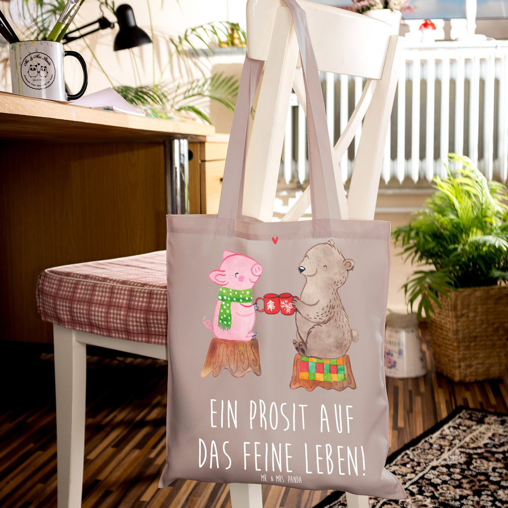 Tragetasche Glühschwein Sause Beuteltasche, Beutel, Einkaufstasche, Jutebeutel, Stoffbeutel, Tasche, Shopper, Umhängetasche, Strandtasche, Schultertasche, Stofftasche, Tragetasche, Badetasche, Jutetasche, Einkaufstüte, Laptoptasche, Winter, Weihnachten, Weihnachtsdeko, Nikolaus, Advent, Heiligabend, Wintermotiv, Prost, Alles Gute, Weihnachtszeit, Schwein, Bär