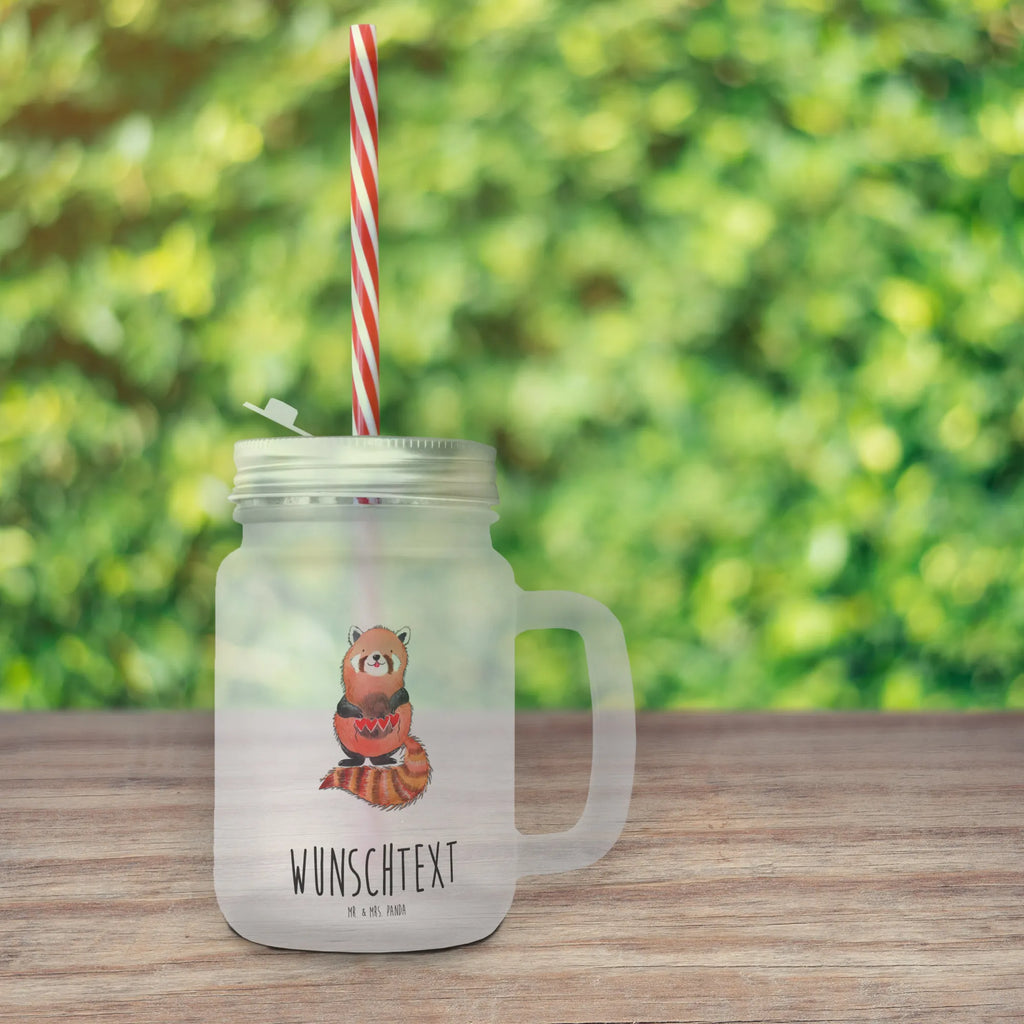 Personalisiertes Trinkglas Mason Jar Roter Panda Personalisiertes Mason Jar, Personalisiertes Glas, Personalisiertes Trinkglas, Personalisiertes Henkelglas, Personalisiertes Sommerglas, Personalisiertes Einmachglas, Personalisiertes Cocktailglas, Personalisiertes Cocktail-Glas, mit Namen, Wunschtext, Wunschnamen, Mason Jar selbst bedrucken, Wunschglas mit Namen, Bedrucktes Trinkglas, Geschenk mit Namen, Tiermotive, Gute Laune, lustige Sprüche, Tiere, Panda, Liebe, Rot, Herz, Liebling, Lieblingsmensch