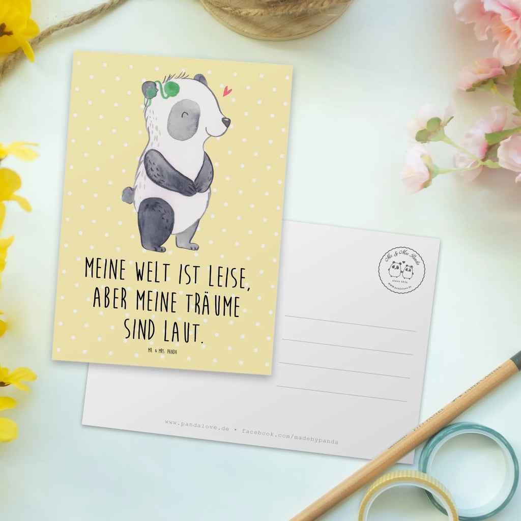 Postkarte Panda Gehörlos Postkarte, Karte, Geschenkkarte, Grußkarte, Einladung, Ansichtskarte, Geburtstagskarte, Einladungskarte, Dankeskarte, Ansichtskarten, Einladung Geburtstag, Einladungskarten Geburtstag, Panda, gehörlos, Cochlea Implantat, ertaubt