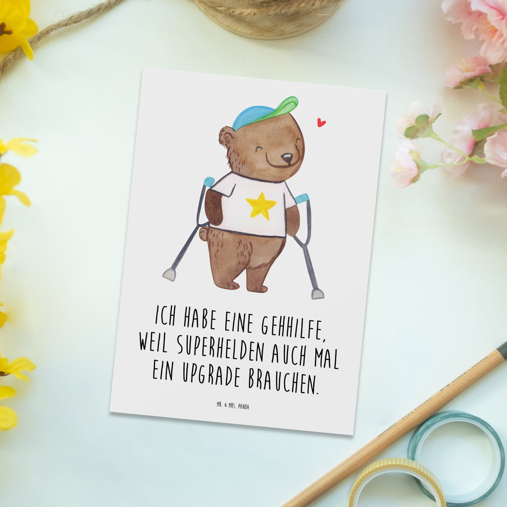 Postkarte Bär Gehhilfen Postkarte, Karte, Geschenkkarte, Grußkarte, Einladung, Ansichtskarte, Geburtstagskarte, Einladungskarte, Dankeskarte, Ansichtskarten, Einladung Geburtstag, Einladungskarten Geburtstag, Bär, Gehhilfe, Krücken