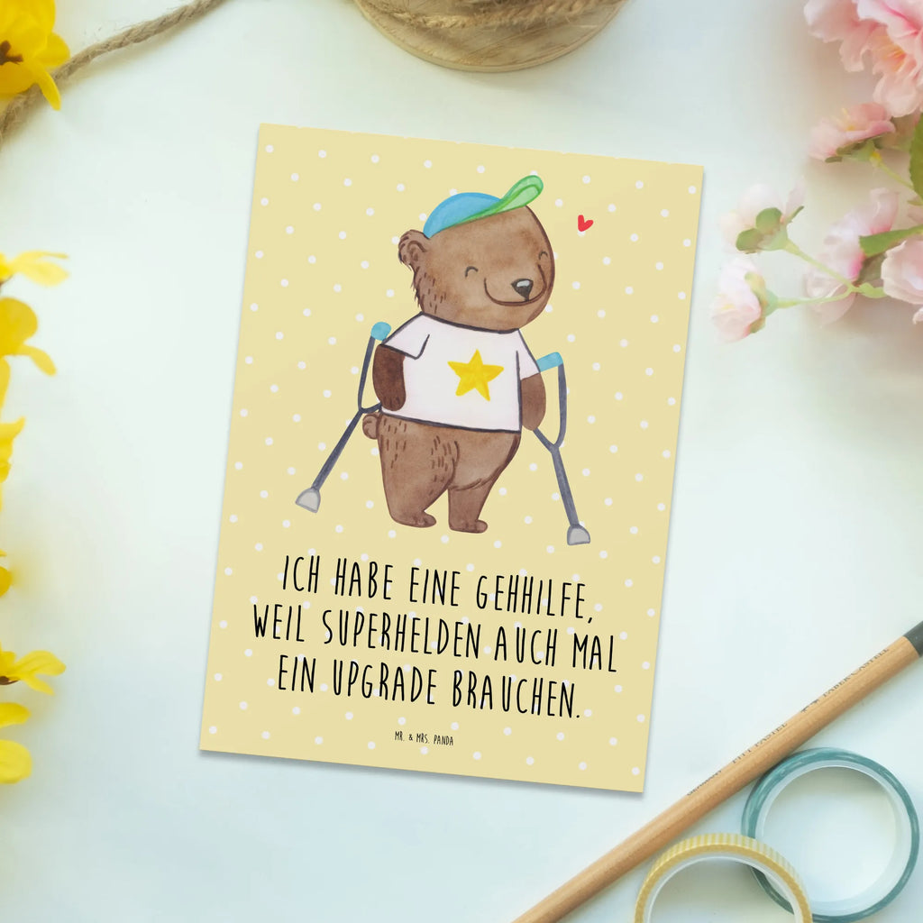 Postkarte Bär Gehhilfen Postkarte, Karte, Geschenkkarte, Grußkarte, Einladung, Ansichtskarte, Geburtstagskarte, Einladungskarte, Dankeskarte, Ansichtskarten, Einladung Geburtstag, Einladungskarten Geburtstag, Bär, Gehhilfe, Krücken