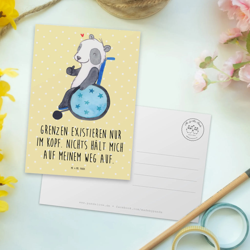 Postkarte Panda Rollstuhl Postkarte, Karte, Geschenkkarte, Grußkarte, Einladung, Ansichtskarte, Geburtstagskarte, Einladungskarte, Dankeskarte, Ansichtskarten, Einladung Geburtstag, Einladungskarten Geburtstag, Panda, Rollstuhl