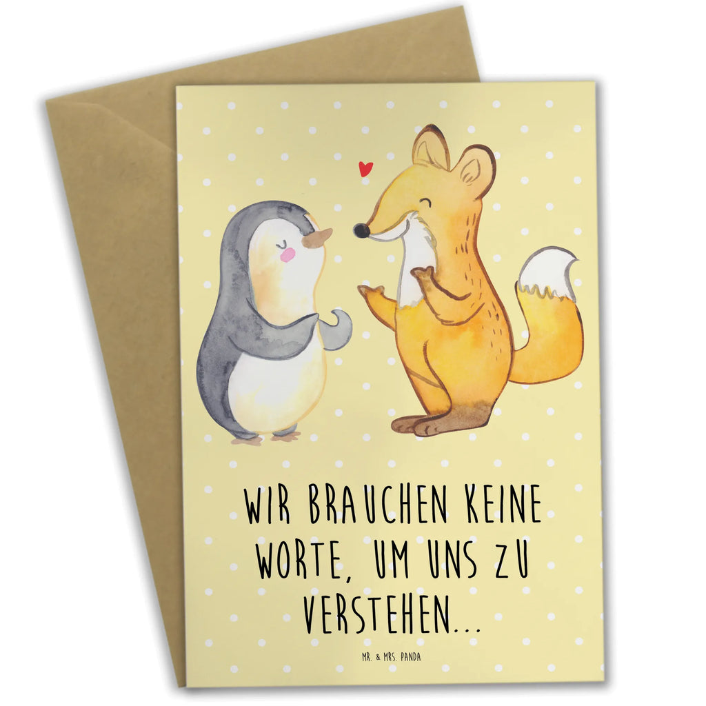 Grußkarte Fuchs & Pinguin gehörlos Grußkarte, Klappkarte, Einladungskarte, Glückwunschkarte, Hochzeitskarte, Geburtstagskarte, Karte, Ansichtskarten, Gebärdensprache, gehörlos, Fuchs, Pinguin