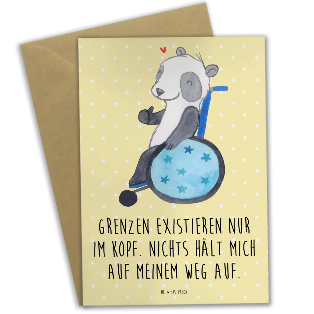 Grußkarte Panda Rollstuhl Grußkarte, Klappkarte, Einladungskarte, Glückwunschkarte, Hochzeitskarte, Geburtstagskarte, Karte, Ansichtskarten, Panda, Rollstuhl