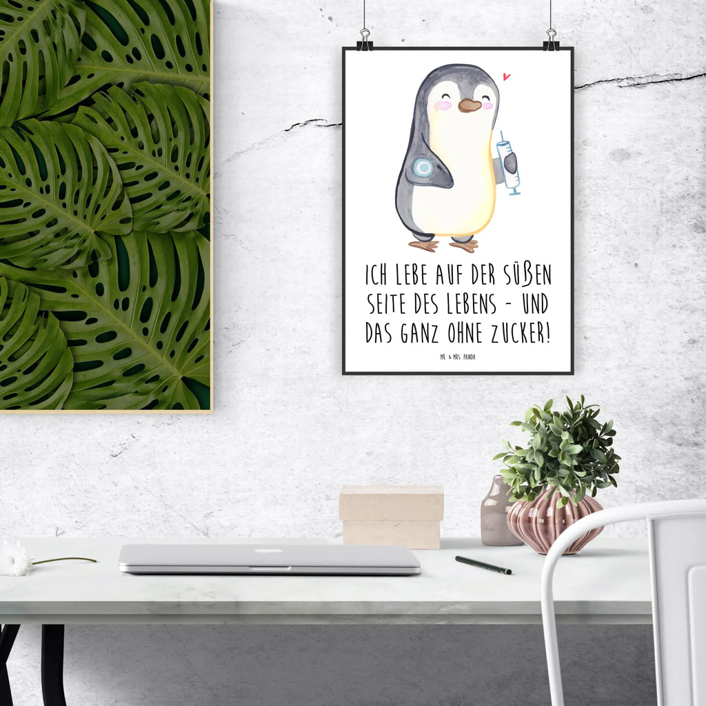 Poster Pinguin Diabetes Poster, Wandposter, Bild, Wanddeko, Küchenposter, Kinderposter, Wanddeko Bild, Raumdekoration, Wanddekoration, Handgemaltes Poster, Mr. & Mrs. Panda Poster, Designposter, Kunstdruck, Posterdruck, Pinguin, Diabetes, Diabetes Mellitus, Zuckerkrankheit