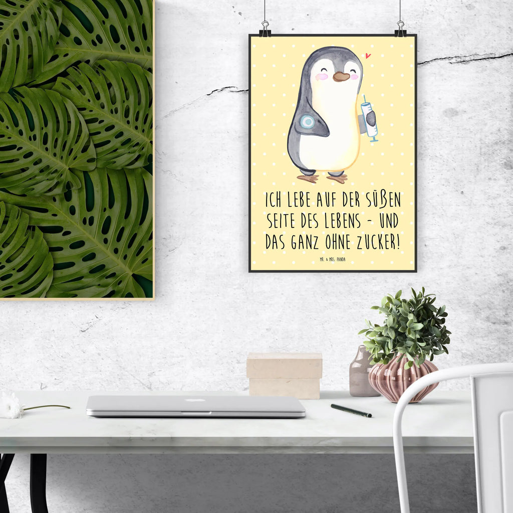 Poster Pinguin Diabetes Poster, Wandposter, Bild, Wanddeko, Küchenposter, Kinderposter, Wanddeko Bild, Raumdekoration, Wanddekoration, Handgemaltes Poster, Mr. & Mrs. Panda Poster, Designposter, Kunstdruck, Posterdruck, Pinguin, Diabetes, Diabetes Mellitus, Zuckerkrankheit