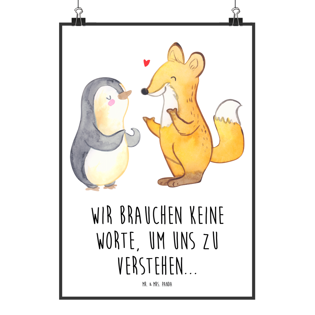 Poster Fuchs & Pinguin gehörlos Poster, Wandposter, Bild, Wanddeko, Küchenposter, Kinderposter, Wanddeko Bild, Raumdekoration, Wanddekoration, Handgemaltes Poster, Mr. & Mrs. Panda Poster, Designposter, Kunstdruck, Posterdruck, Gebärdensprache, gehörlos, Fuchs, Pinguin