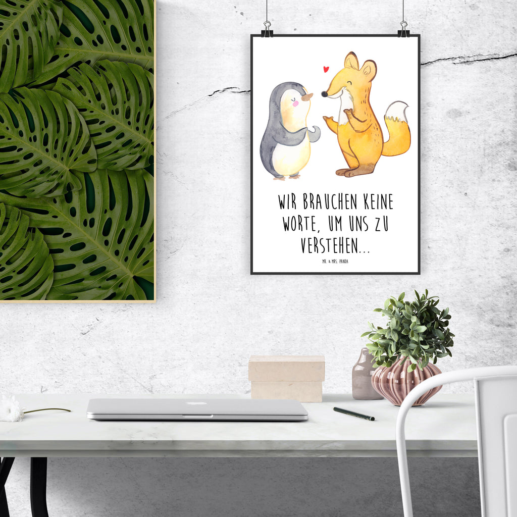 Poster Fuchs & Pinguin gehörlos Poster, Wandposter, Bild, Wanddeko, Küchenposter, Kinderposter, Wanddeko Bild, Raumdekoration, Wanddekoration, Handgemaltes Poster, Mr. & Mrs. Panda Poster, Designposter, Kunstdruck, Posterdruck, Gebärdensprache, gehörlos, Fuchs, Pinguin