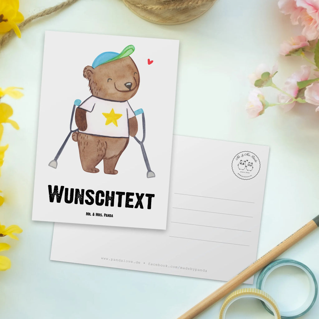 Personalisierte Postkarte Bär Gehhilfen Postkarte mit Namen, Postkarte bedrucken, Postkarte mit Wunschtext, Postkarte personalisierbar, Geschenkkarte mit Namen, Grußkarte mit Namen, Karte mit Namen, Einladung mit Namen, Ansichtskarte mit Namen, Geschenkkarte mit Wunschtext, Grußkarte mit Wunschtext, Karte mit Wunschtext, Einladung mit Wunschtext, Ansichtskarte mit Wunschtext, Bär, Gehhilfe, Krücken