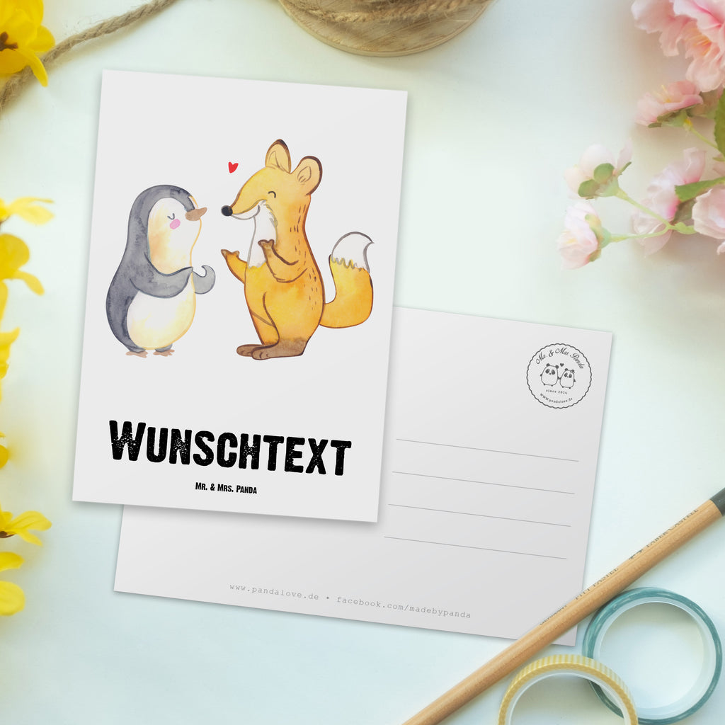 Personalisierte Postkarte Fuchs & Pinguin gehörlos Postkarte mit Namen, Postkarte bedrucken, Postkarte mit Wunschtext, Postkarte personalisierbar, Geschenkkarte mit Namen, Grußkarte mit Namen, Karte mit Namen, Einladung mit Namen, Ansichtskarte mit Namen, Geschenkkarte mit Wunschtext, Grußkarte mit Wunschtext, Karte mit Wunschtext, Einladung mit Wunschtext, Ansichtskarte mit Wunschtext, Gebärdensprache, gehörlos, Fuchs, Pinguin