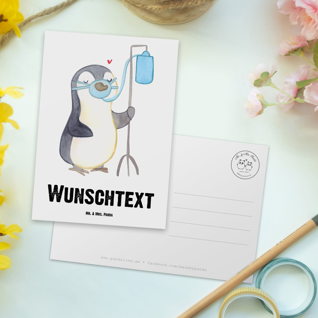 Personalisierte Postkarte Pinguin  Sauerstoff Postkarte mit Namen, Postkarte bedrucken, Postkarte mit Wunschtext, Postkarte personalisierbar, Geschenkkarte mit Namen, Grußkarte mit Namen, Karte mit Namen, Einladung mit Namen, Ansichtskarte mit Namen, Geschenkkarte mit Wunschtext, Grußkarte mit Wunschtext, Karte mit Wunschtext, Einladung mit Wunschtext, Ansichtskarte mit Wunschtext, Pinguin, Sauerstoffgerät, Sauerstofftherapie