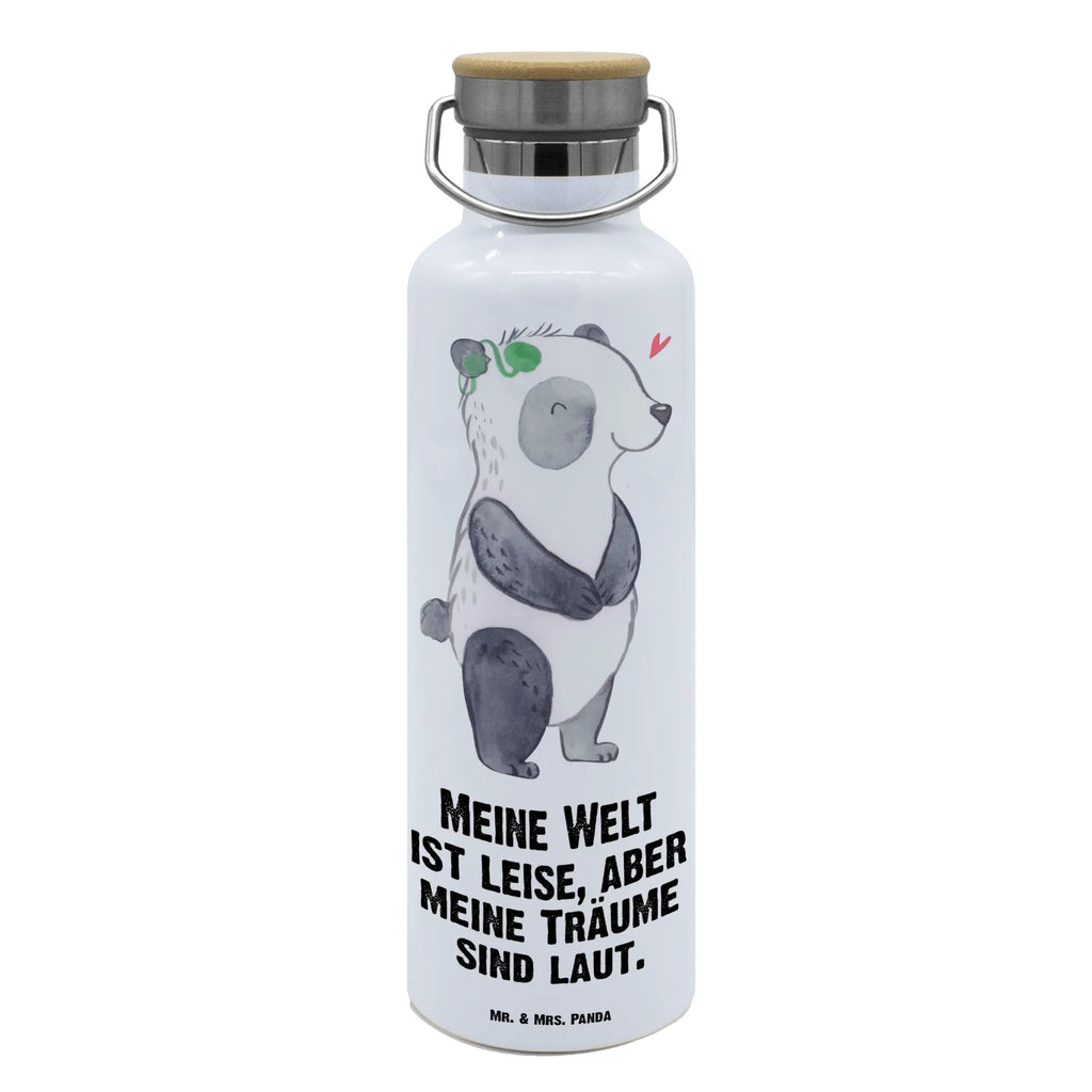 Trinkflasche Panda Gehörlos Thermosflasche, Isolierflasche, Edelstahl, Trinkflasche, isoliert, Wamrhaltefunktion, Sportflasche, Flasche zum Sport, Sportlerflasche, Panda, gehörlos, Cochlea Implantat, ertaubt