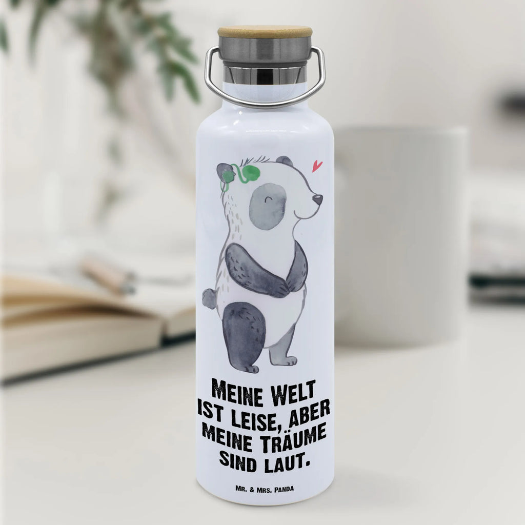 Trinkflasche Panda Gehörlos Thermosflasche, Isolierflasche, Edelstahl, Trinkflasche, isoliert, Wamrhaltefunktion, Sportflasche, Flasche zum Sport, Sportlerflasche, Panda, gehörlos, Cochlea Implantat, ertaubt