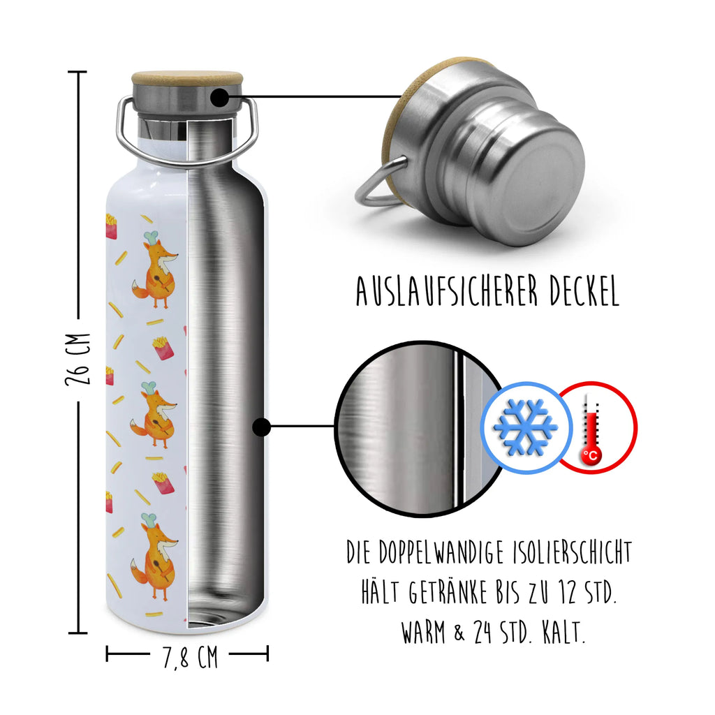 Trinkflasche Fuchs Pommes Muster Thermosflasche, Isolierflasche, Edelstahl, Trinkflasche, isoliert, Wamrhaltefunktion, Sportflasche, Flasche zum Sport, Sportlerflasche, Fuchs Muster, Pommes Muster, Pommes, Fuchs, Pomes Frites