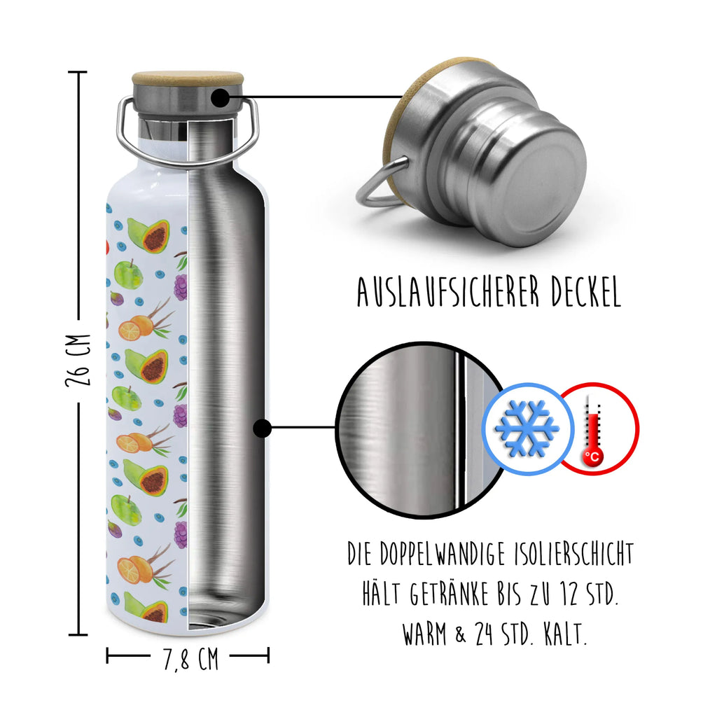 Drinks bottle Fruit Basket Thermosflasche, Isolierflasche, Edelstahl, Trinkflasche, isoliert, Wamrhaltefunktion, Sportflasche, Flasche zum Sport, Sportlerflasche, Obst Muster, Obstkorb, Früchte, Frucht Muster