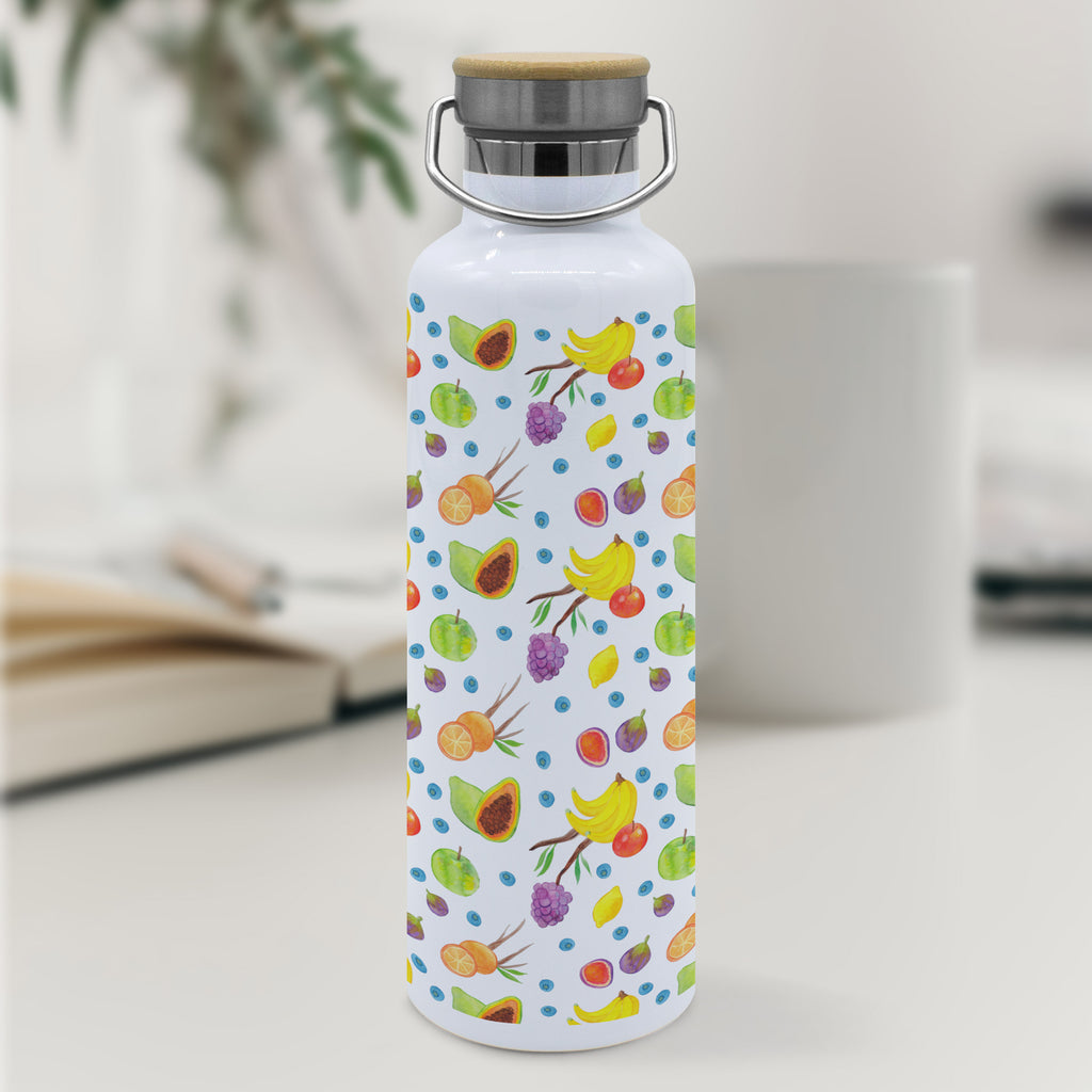 Trinkflasche Obst Korb Muster Thermosflasche, Isolierflasche, Edelstahl, Trinkflasche, isoliert, Wamrhaltefunktion, Sportflasche, Flasche zum Sport, Sportlerflasche, Obst Muster, Obstkorb, Früchte, Frucht Muster