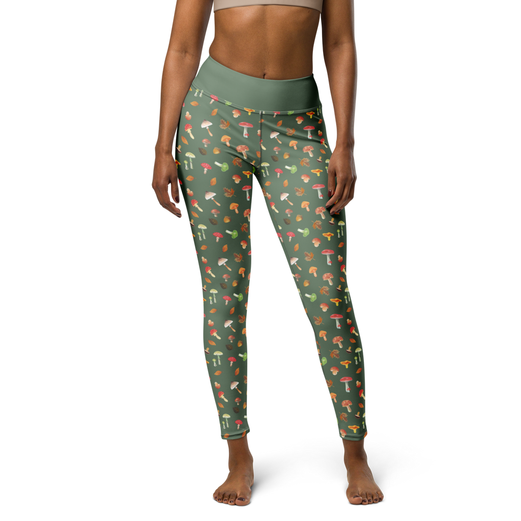 Yogahose Pilz Wald Muster Yogapants, Yogaleggings, Yogaleggins, Yogahose Damen, Yogahose, Frauen, Yogahose Mädchen, Yogahose Kinder, Yogahose Herren, Yogahose Männer, Pilz Muster, Laub Muster, Wald, Pilze