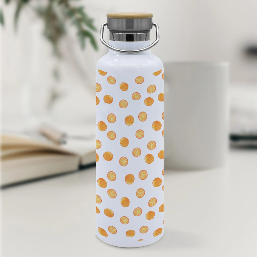 Trinkflasche Zitrus Orange Muster Thermosflasche, Isolierflasche, Edelstahl, Trinkflasche, isoliert, Wamrhaltefunktion, Sportflasche, Flasche zum Sport, Sportlerflasche, Orangen Muster, Obst Muster, Orangen, Orange, Zitrusfrüchte