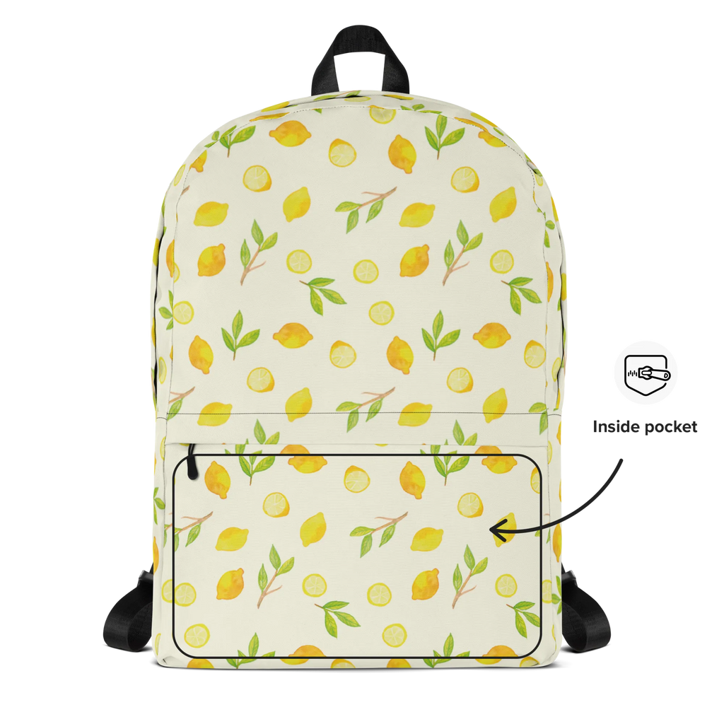 Backpack Freshness Lemons Rucksack, Laptoprucksack, Notebookrucksack, Schulrucksack für Laptop, Arbeitsrucksack für Laptop, Reiserucksack für Laptop, Rucksack für Alltag, Rucksack für Schule, Rucksack für Uni, Rucksack für Notebook, Rucksack für Computer, wetterfester Rucksack, regenfester Rucksack, strapazierfähiger Rucksack, Zitronen Muster, Zitrusfrüchte Muster, Zitrone