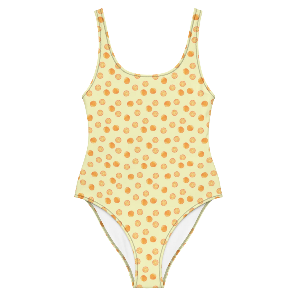 Badeanzug Zitrus Orange Muster Badebekleidung, Bademode, Badeanzug, Swimsuit, Rückenfreier Badeanzug, Luxus-Bademode, Orangen Muster, Obst Muster, Orangen, Orange, Zitrusfrüchte