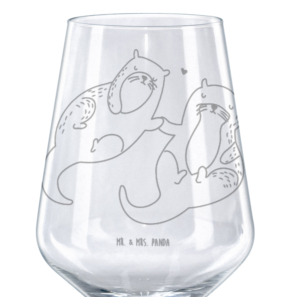 Rotwein Glas Otter händchenhaltend Rotweinglas, Weinglas, Rotwein Glas, Weinglas mit Gravur, Geschenk für Weinliebhaber, Spülmaschinenfeste Weingläser, Hochwertige Weinaccessoires, Otter, Fischotter, Seeotter, Otter Seeotter See Otter