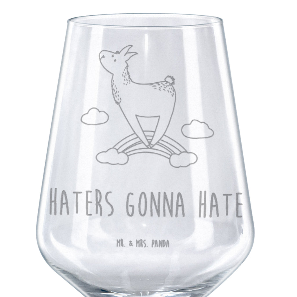 Rotwein Glas Lama Regenbogen Rotweinglas, Weinglas, Rotwein Glas, Weinglas mit Gravur, Geschenk für Weinliebhaber, Spülmaschinenfeste Weingläser, Hochwertige Weinaccessoires, Lama, Alpaka, Lamas, Regenbogen, Haters gonna hate, Haters, Selbstständig, Außenseiter, Schule, Abi, Hobby, Wolkenland, Freiheit